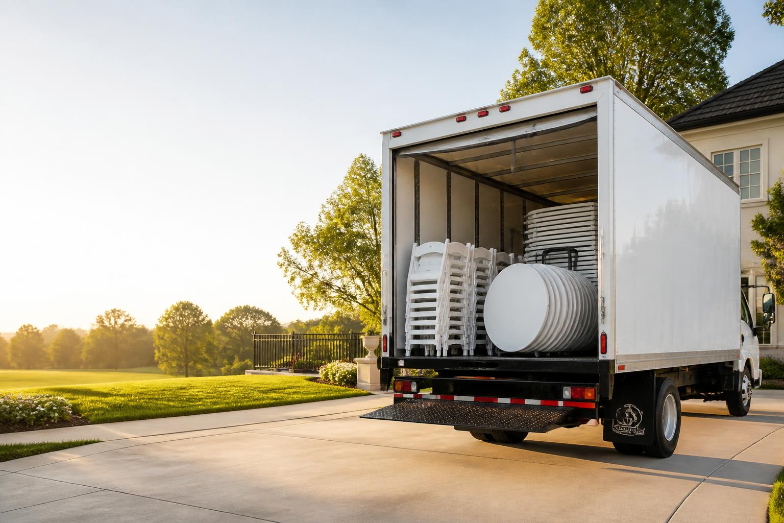Grace & Gatherings delivery truck loaded with chairs and tables